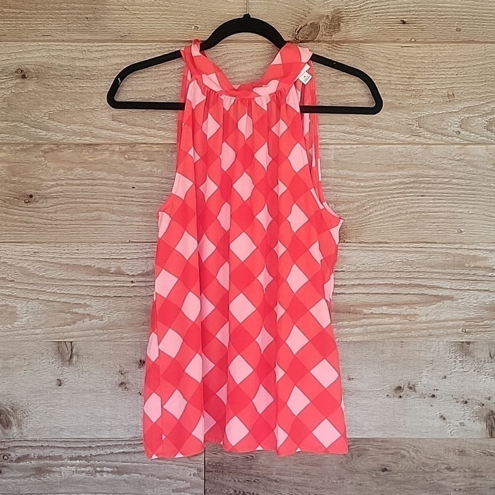 J. Crew Factory Mockneck Tank with Bow Back Red and Pink Size 4